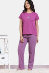 Zivame Desi Drama Knit Cotton Pyjama Set - Begonia Pink — thumbnail 2